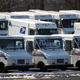USPS Grumman LLVs in lot needing repair.